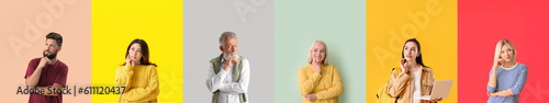 Fotografie Collage of thoughtful people on color background