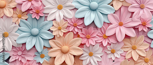 pastel colored pink and blue 3d flowers on pink background  generative ai illustration