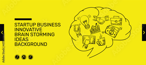 Business startup background cover web banner for social media, a startup with new innovative and creative ideas, hand-sketched doodle icons 