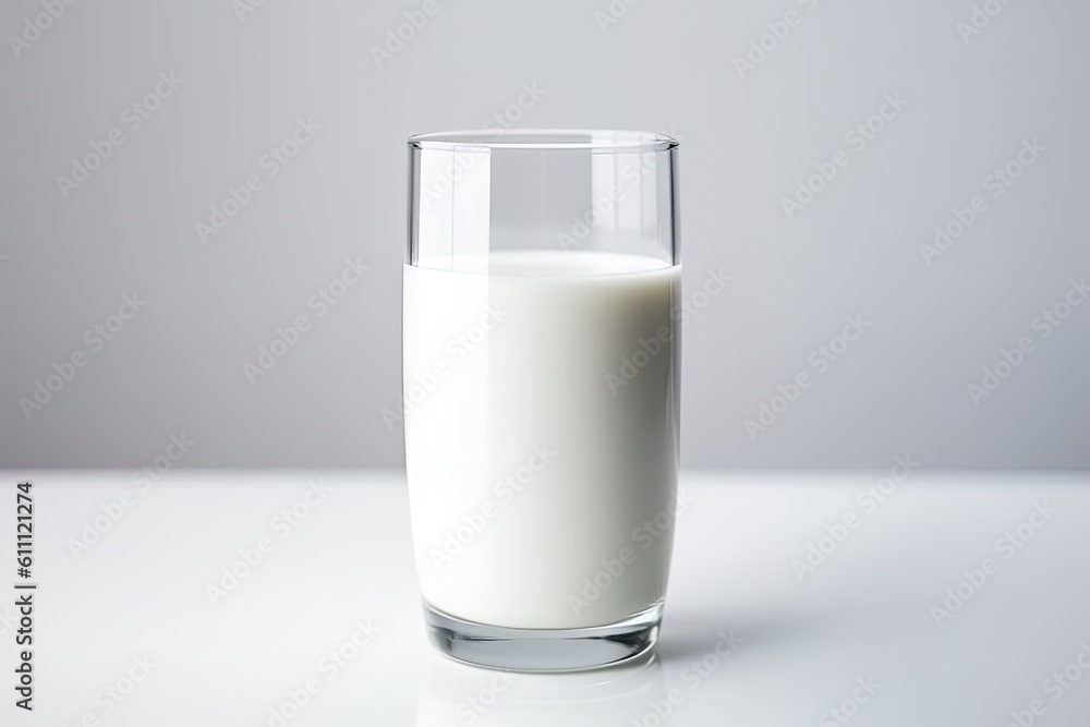 glass of milk on a wooden table with a blue striped napkin. Generative AI glass of milk on a wooden table with a blue striped napkin. Generative AI