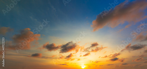 Photography clouds and orange sky,panoramic sunset sky and clouds background