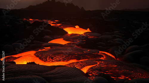 Lava - Eine beeindruckende Naturgewalt von glühender Hitze  - Generiert durch AI-Technologie photo