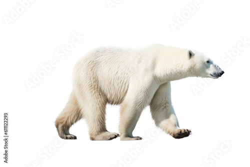 a majestic Polar bear in motion, side view, running, trotting,  Wildlife-themed, photorealistic illustrations in a PNG, cutout, and isolated. Generative AI © Purple Penguin GFX