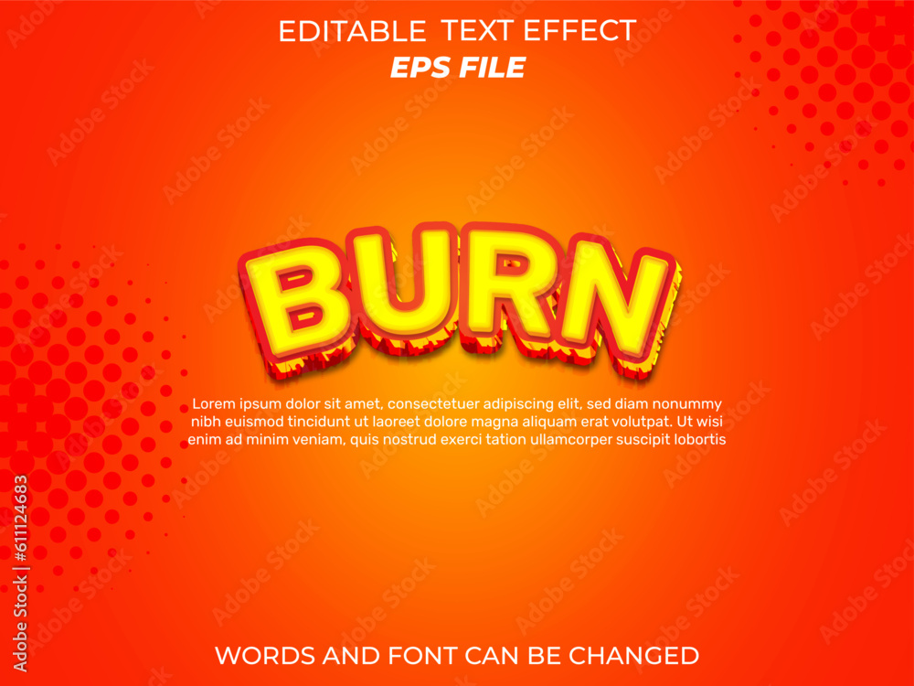 Fototapeta premium burn text effect, font editable, typography, 3d text. vector template