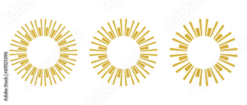 Collection or set of golden sunburst frames – Radial rays graphic elements for designs