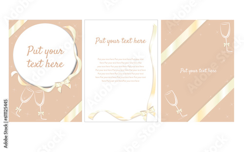 set de ilustraciones vectoriales con tematica de copas y cintas para invitaciones cartas o postales, papeleria plantilla