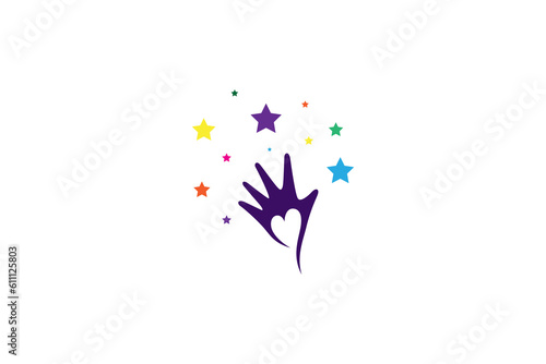 creative logo concept of love hand reach dream with star decoration