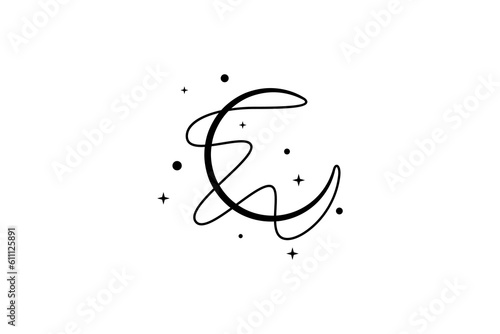 Crescent simple logo template with wave variation decorated with stars