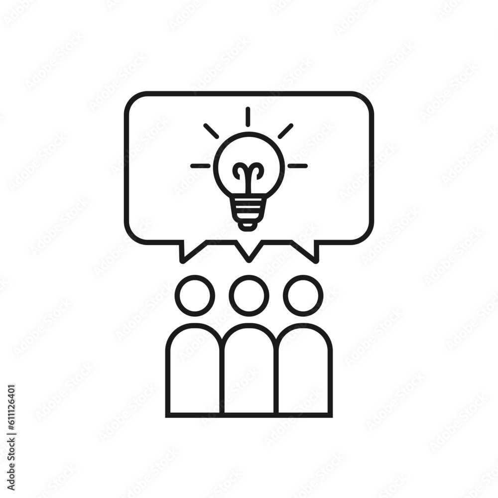 people with speech bubble and light bulb icon over white background, line style, vector illustration people with speech bubble and light bulb icon over white background, line style, vector illustration