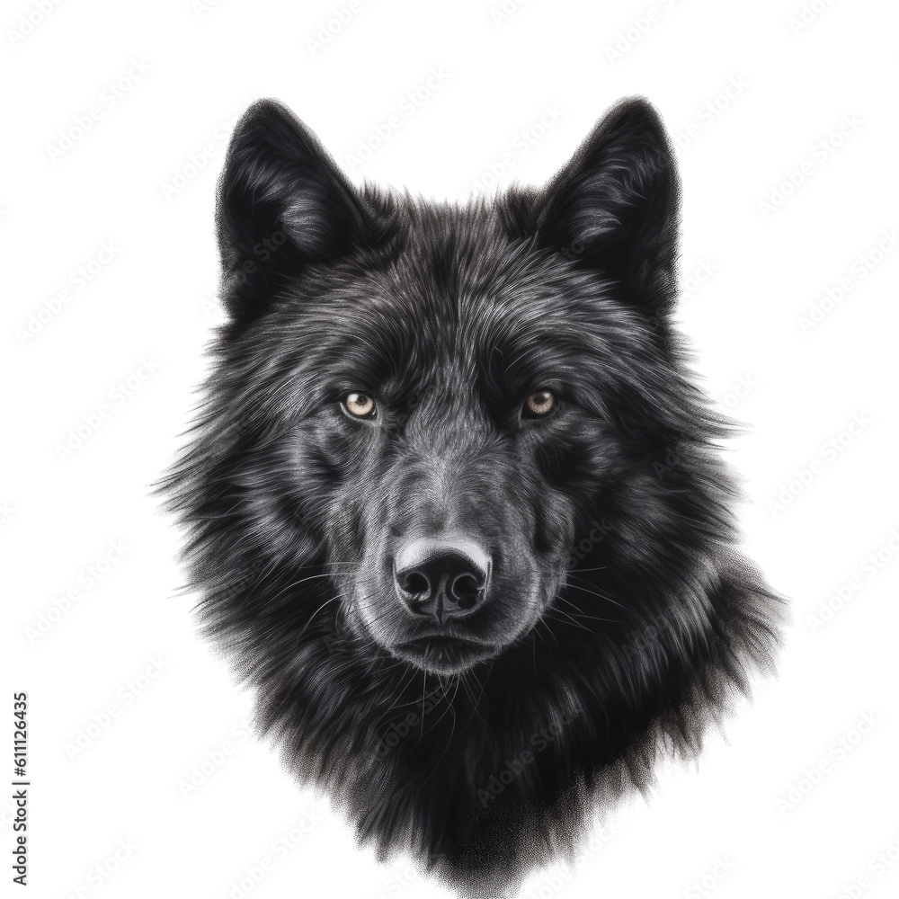 a mesmerizing Black Wolf portrait, Nature-themed, photorealistic illustrations in a PNG, cutout, and isolated. a mesmerizing Black Wolf portrait, Nature-themed, photorealistic illustrations in a PNG, cutout, and isolated.