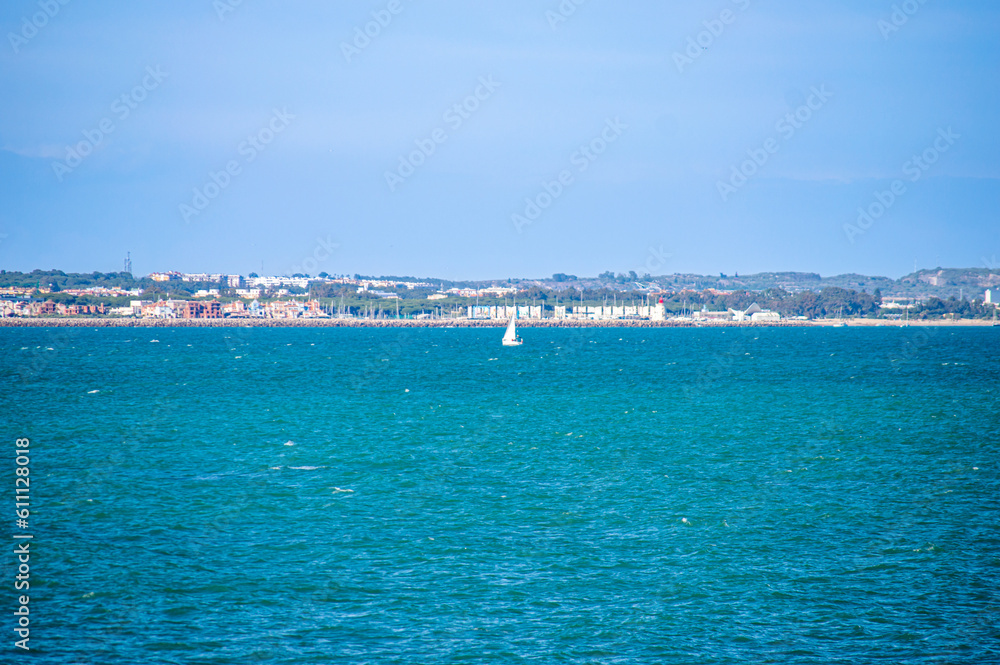 Panoramic view of Cadiz bay in Cadiz, Spain on April 30, 2023