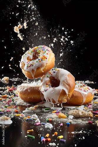 Exploding glazed doughnuts and sprinkles , Generative AI