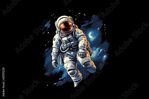 View of astronaut in space with stars in background, generative ai