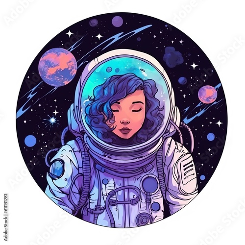 Female astronaut with planets in background, ai generated