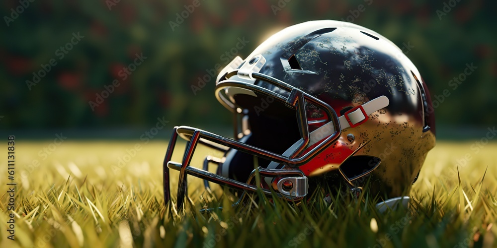 Fototapeta premium AI Generated. AI Generative. American football equipment uniform helmet safe protection. Stadium arena game sport match competition. Graphic Art