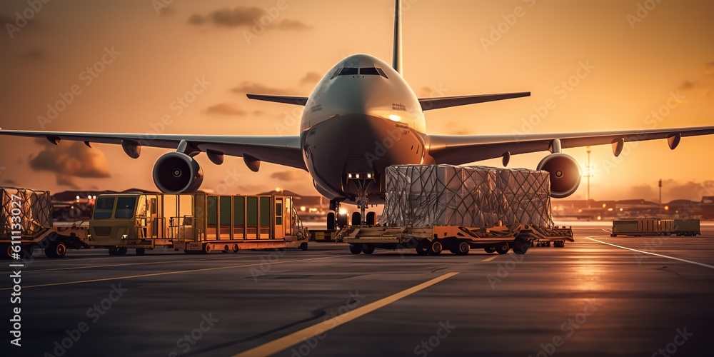 AI Generated. AI Generative. Air craft plane with cargo shipping delivery move transport. Adventure vacation business vibe. Graphic Art - obrazy, fototapety, plakaty 