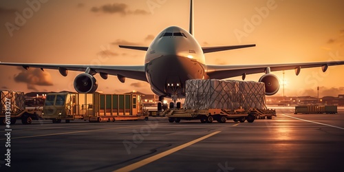 AI Generated. AI Generative. Air craft plane with cargo shipping delivery move transport. Adventure vacation business vibe. Graphic Art