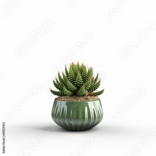 Beautiful cactus in pot, white background. Cactus plant in beautiful pot for decoration.