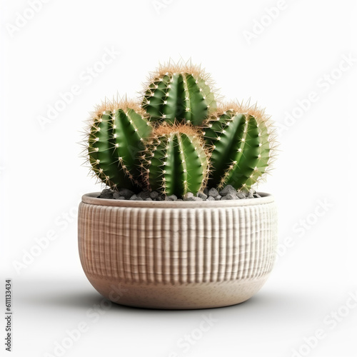 Beautiful cactus in pot, white background. Cactus plant in beautiful pot for decoration.