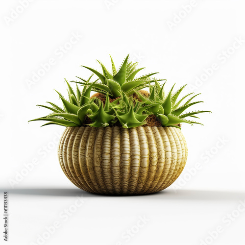 Beautiful cactus in pot, white background. Cactus plant in beautiful pot for decoration.