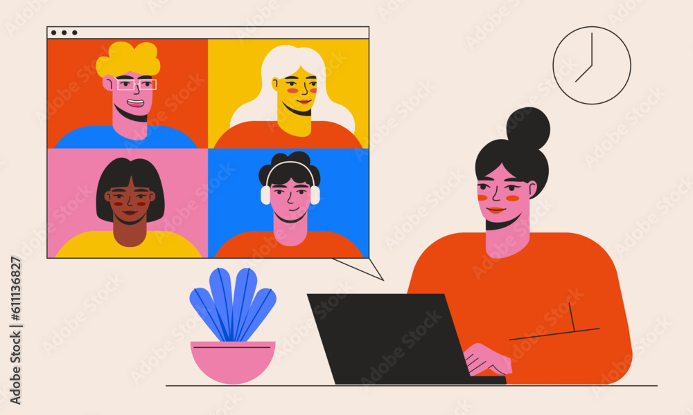 People having video call vector flat illustration. Online communication. Online meeting, working from home. People having video call vector flat illustration. Online communication. Online meeting, working from home.