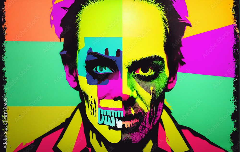 Zombie man portrait in pop art comic style. Generative AI. Zombie man portrait in pop art comic style. Generative AI.