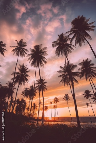 Palm tropical background. Illustration AI Generative.