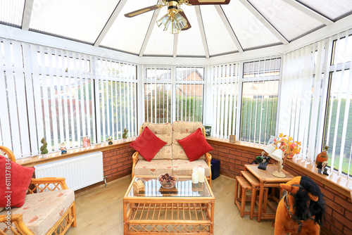 modern conservatory facing on to back garden photo