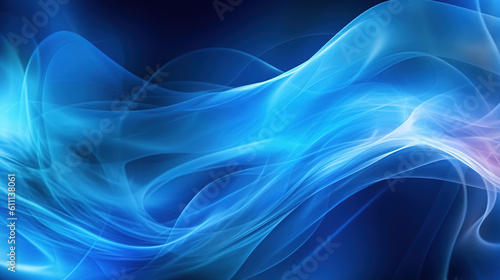Colored smoke abstract background. Blue wavy strokes of smoke with depth of field. Futuristic digital art. Generative Ai.