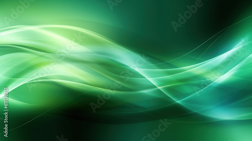 Abstract green banner. Wavy smokey glowing stripes in green tones on gradient background. Generative Ai.
