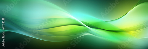 Abstract light green banner. Green wavy stripes with glowing yellow drapery effect. Generative Ai.
