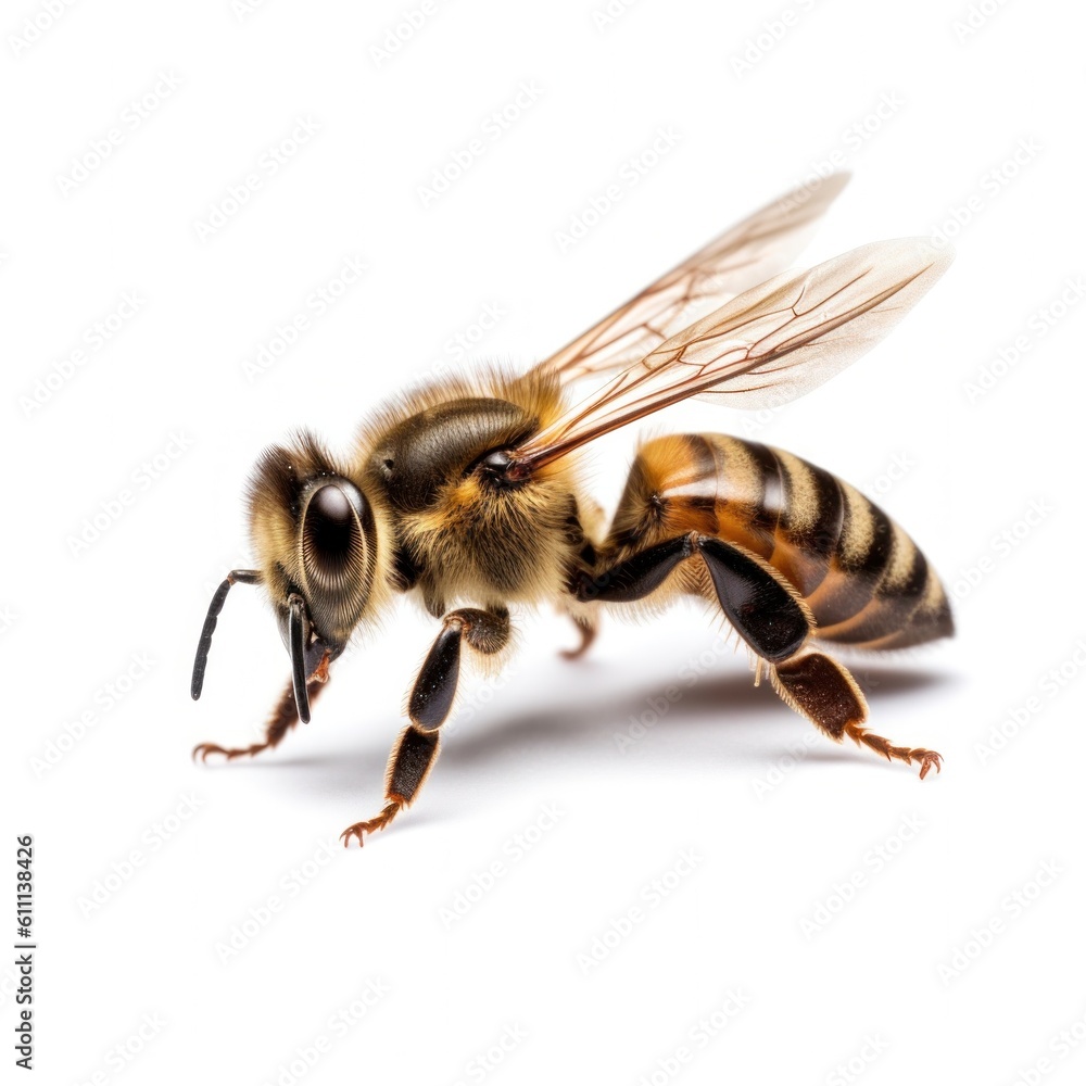 Honey bee isolated. Illustration AI Generative. Honey bee isolated. Illustration AI Generative.