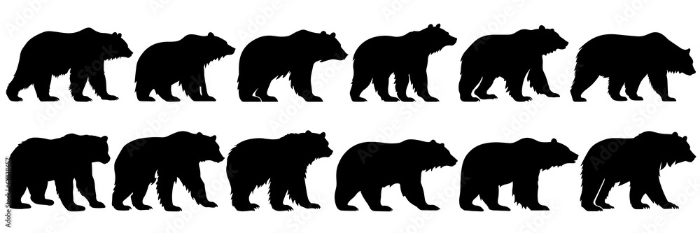 Bear silhouettes set, large pack of vector silhouette design, isolated white background Bear silhouettes set, large pack of vector silhouette design, isolated white background