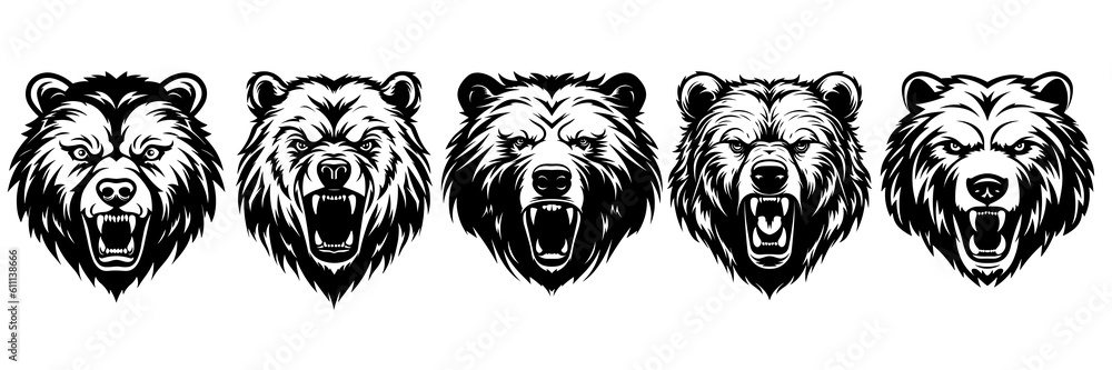 Bear silhouettes set, large pack of vector silhouette design, isolated white background