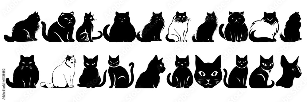 Cat silhouettes set, large pack of vector silhouette design, isolated white background Cat silhouettes set, large pack of vector silhouette design, isolated white background
