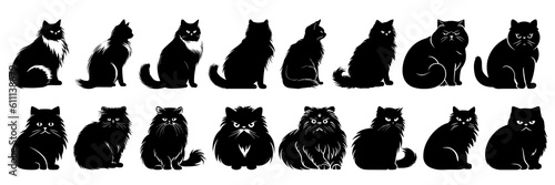 Cat silhouettes set, large pack of vector silhouette design, isolated white background