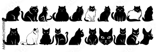 Cat silhouettes set, large pack of vector silhouette design, isolated white background