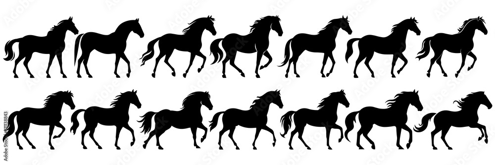 Horse silhouettes set, large pack of vector silhouette design, isolated white background Horse silhouettes set, large pack of vector silhouette design, isolated white background