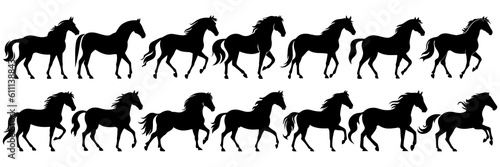 Horse silhouettes set, large pack of vector silhouette design, isolated white background