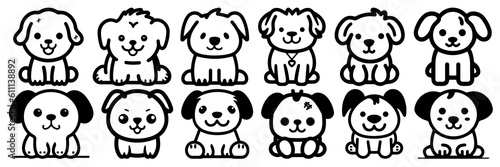 Kawaii dog silhouettes set, large pack of vector silhouette design, isolated white background