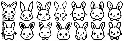 Kawaii rabbit silhouettes set, large pack of vector silhouette design, isolated white background