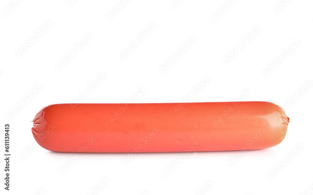 Tasty thin sausage on white background Tasty thin sausage on white background