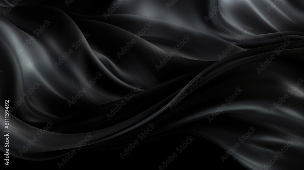 Abstract 3d background. Smooth elegant black satin texture. Luxurious satin drapery design Generative Ai.
