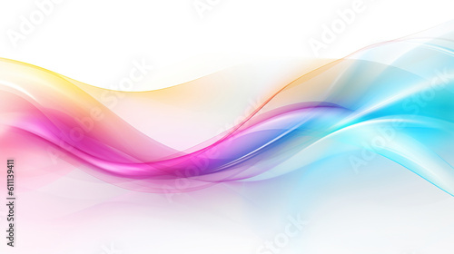 Multicolored glowing smoke on white background. Wavy smoky lines with smooth transitions. Abstract light banner. Generative Ai.