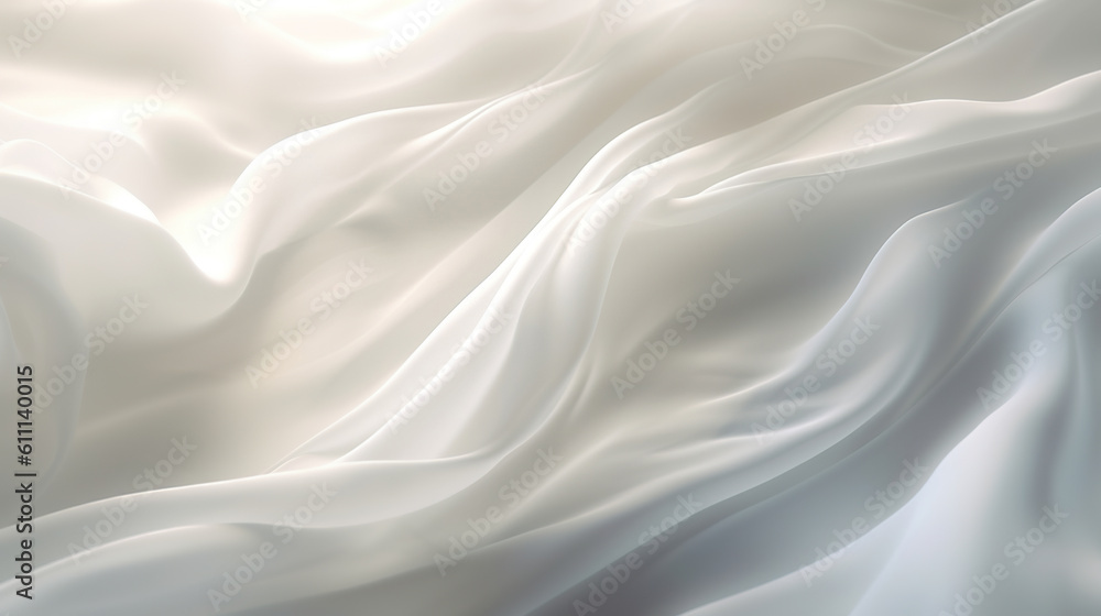 Obraz premium Abstract 3d background. White satin drapery. Smooth glossy waves of white silk fabric. Generative Ai.