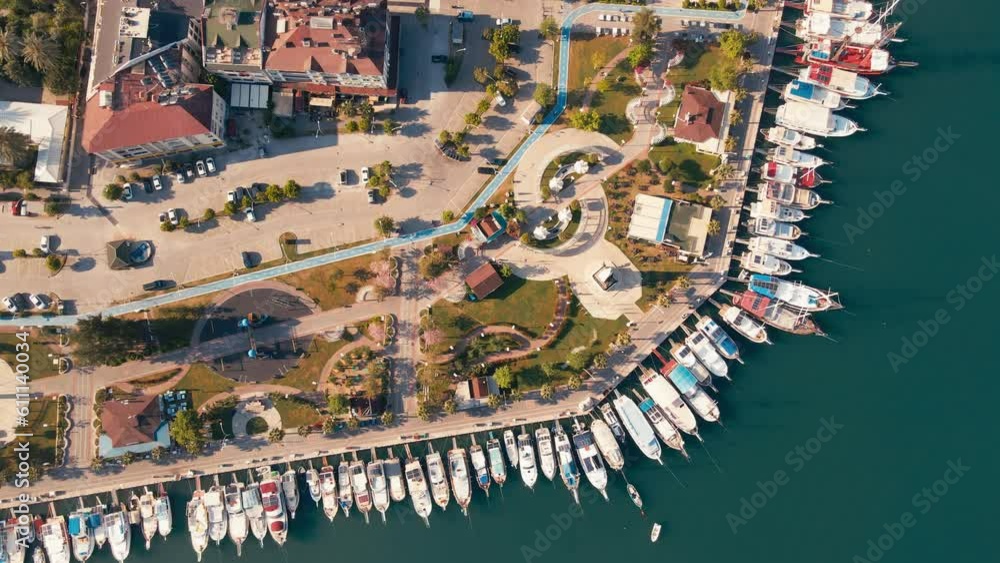 Resort town Fethiye in Turkey on Aegean sea, aerial top down shot Resort town Fethiye in Turkey on Aegean sea, aerial top down shot