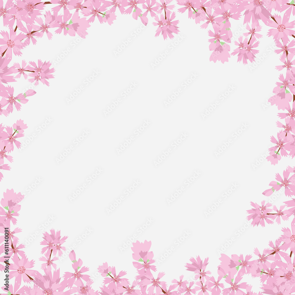 Cherry blossom flower background square social media template banner vector illustration. Cute Pink Floral background for spring summer with copy space.