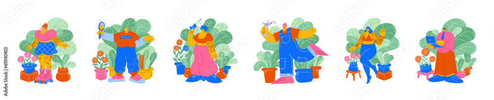 Diverse people. Happy young woman, man group, ethnic and race, casual cute girl and guy. Vector cartoon set