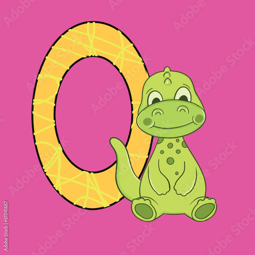 Cute Happy Baby Dinosaur with Number, Vector Illustration photo