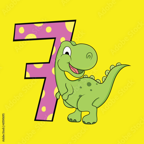 Cute Happy Baby Dinosaur with Number, Vector Illustration photo